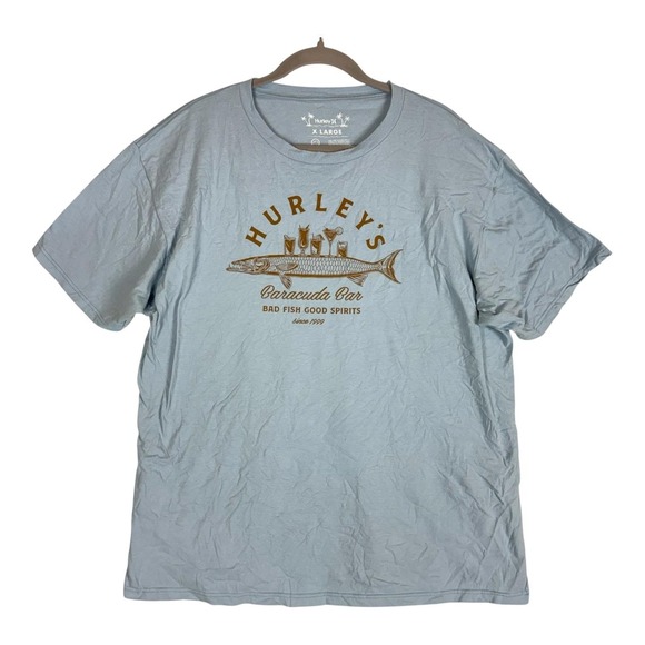 Hurley Other - Hurley Shirt‎ Mens XL Blue Baracuda Bar Fish Graphic Tee Tagless Cotton Beach